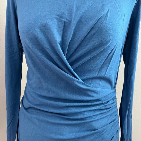 Ann Taylor Misses Large Blue Knit Ruched Top - Picture 2 of 5